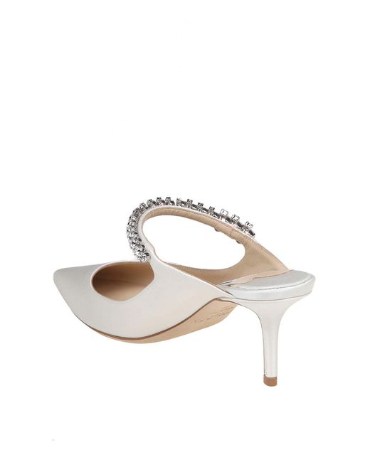 Jimmy Choo White Satin Mules With Crystal Band