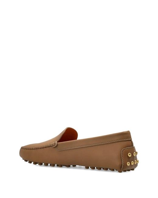 Tod's Brown Metal Detailing Leather Gommino Loafers