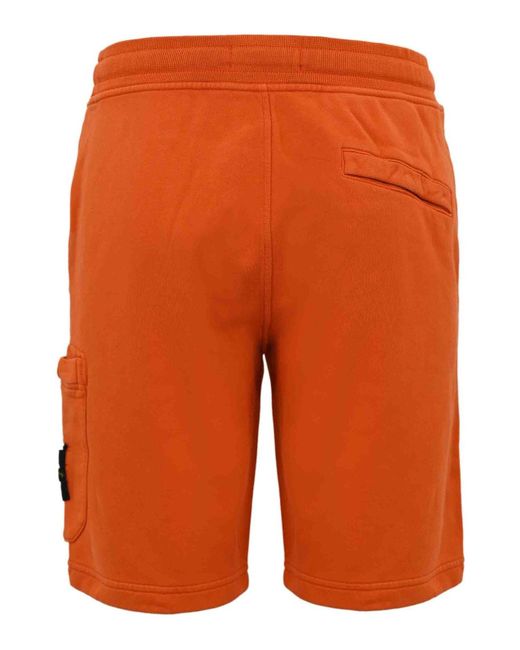 Stone Island Orange Fleece Bermuda Shorts for men
