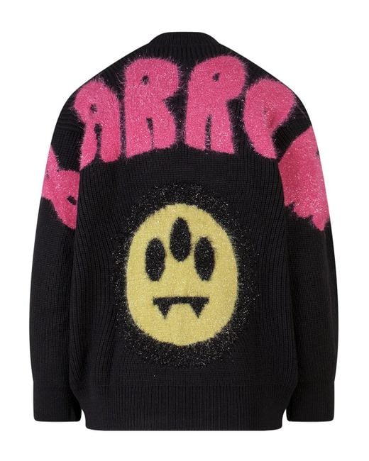 Barrow Black Ribbed Sweater With Lurex Logo Embroidery