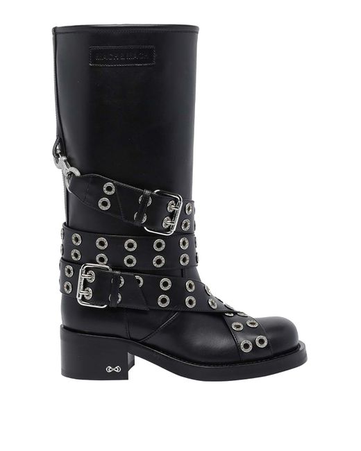 Mach & Mach Black Buckle Belt Vintage Leather Combat Boots