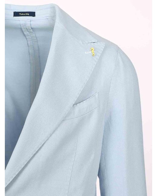 Guarinucci Blue Cotton Linen Blazer for men