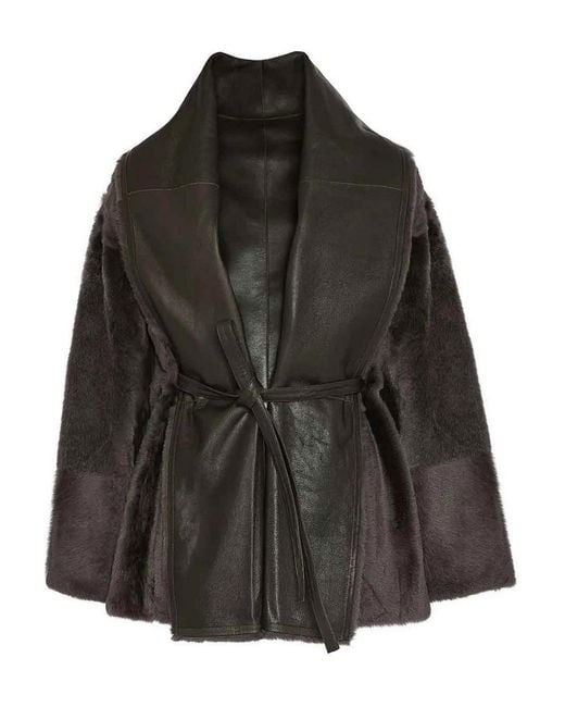 Yves Salomon Black Leather-Trimmed Shearling Jacket
