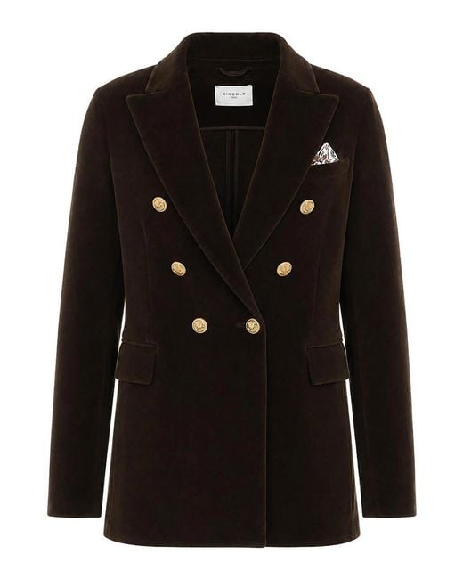 Circolo 1901 Black Double Breasted Button Velvet Jacket