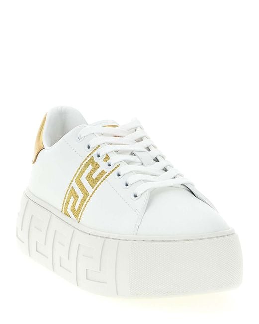 Versace White La Greca Embroidered Platform Sneakers