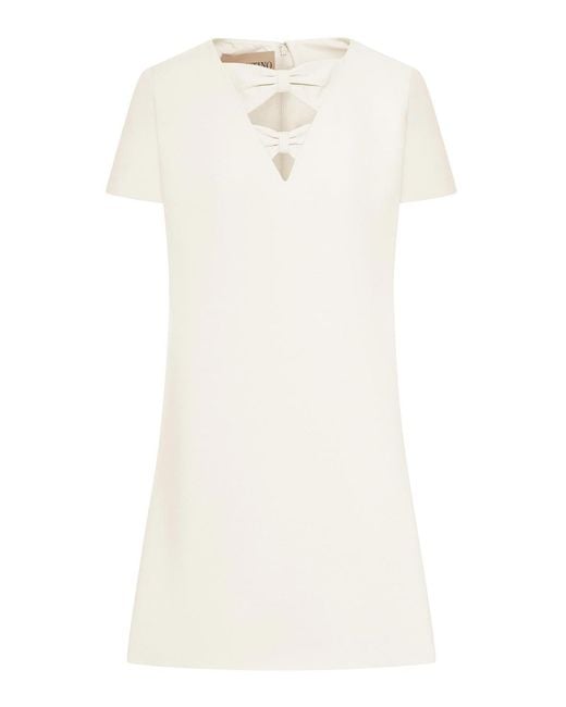 Valentino Garavani White Crepe Mini Dress With Bow Detail