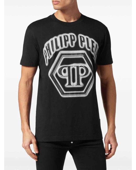 Philipp Plein Black Logo-Print Cotton T-Shirt For for men