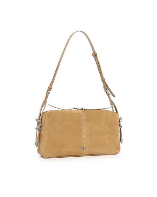Pinko Natural Keeper Bag Medium Suede Shoulder Bag