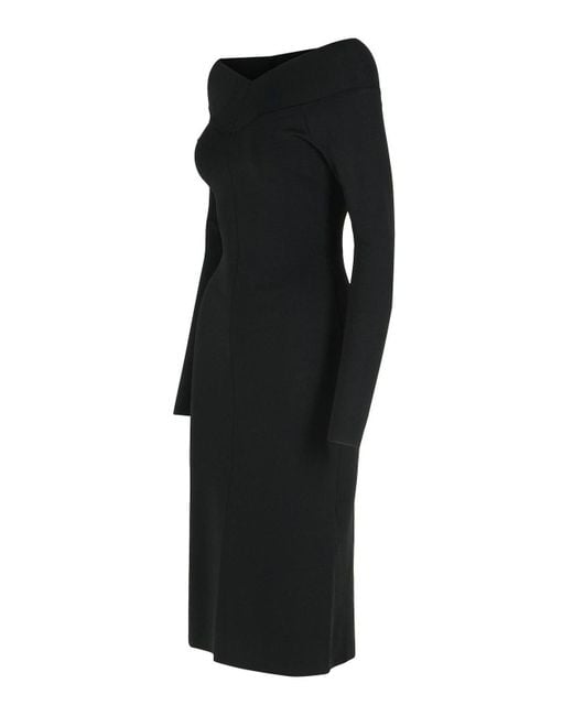 Stella McCartney Black Viscose Blend Midi Dress With Exposed Shoulders