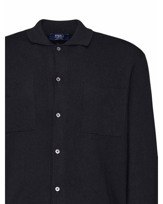 Fedeli Blue Virgin Wool Cardigan Shirt for men