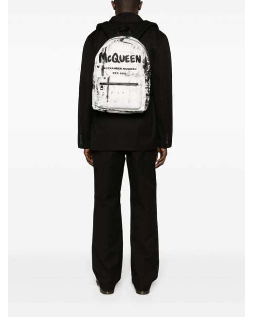 Alexander McQueen Gray Graffiti Backpack for men