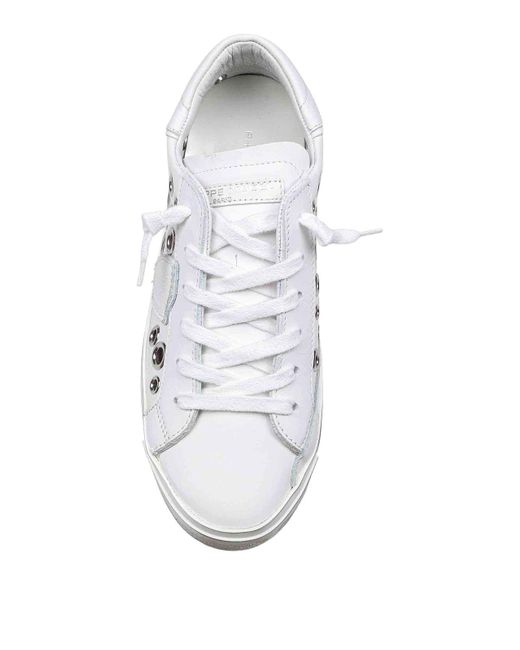 Philippe Model White Low Leather Prsx Sneakers With Applied Studs