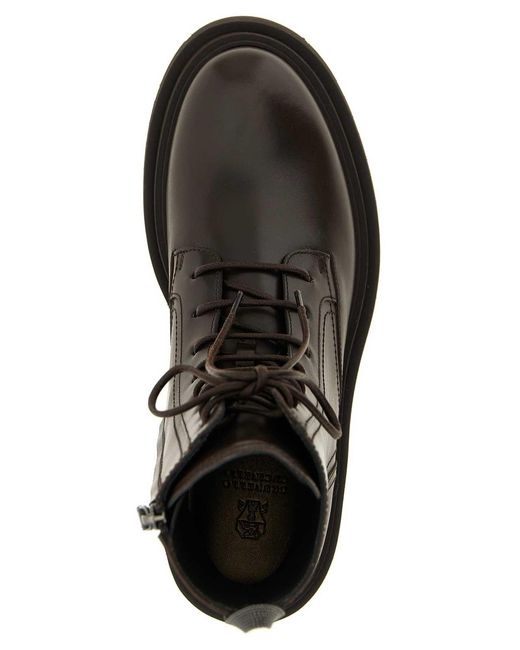 Brunello Cucinelli Black Lace-Up Pull-Tab Boots