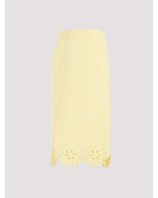 Bottega Veneta Yellow Grainy Viscose English Embroidery Skirt