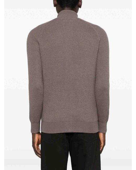 Brunello Cucinelli Brown Zip-Front Cardigan for men