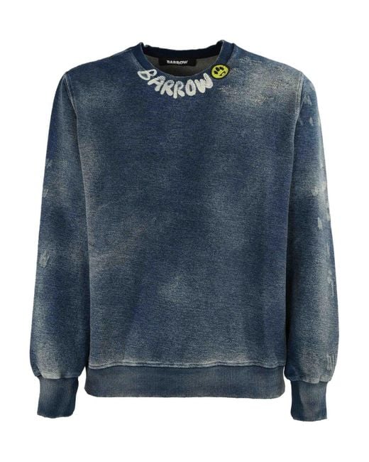 Barrow Blue Used Effect Cotton Sweatshirt for men