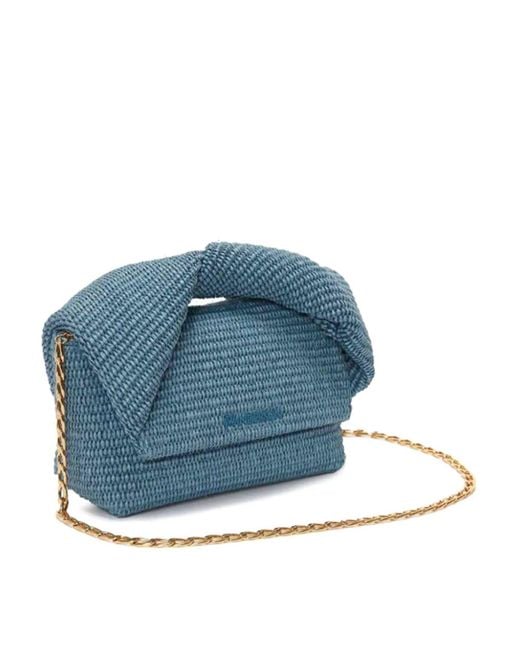 J.W. Anderson Blue Twister Midi Raffia Bag