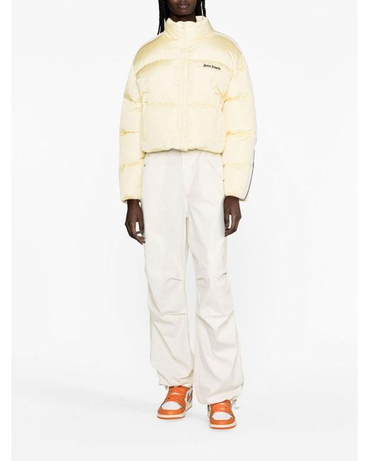 Palm Angels Natural Logo-Embroidered Puffer Jacket