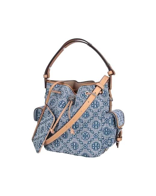 Tory Burch Blue T Monogram Bucket Bag