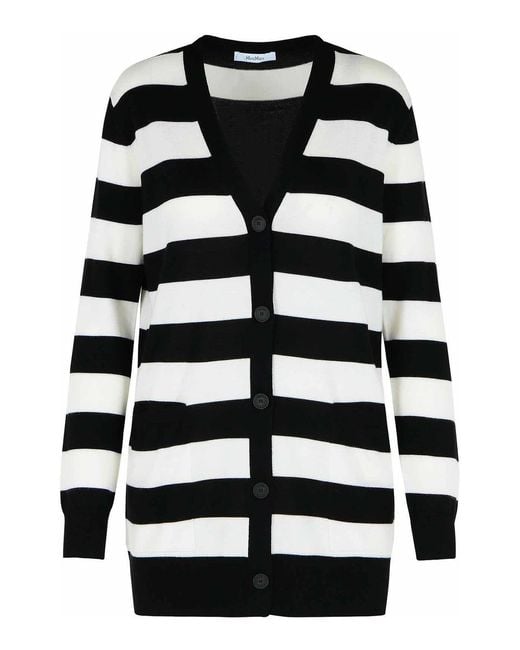 Max Mara Black Fiemme' Two-Tone Virgin Wool Cardigan