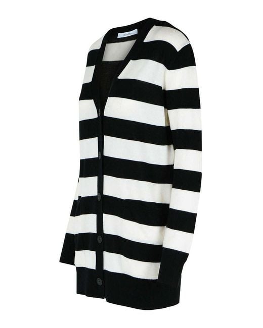 Max Mara Black Fiemme' Two-Tone Virgin Wool Cardigan