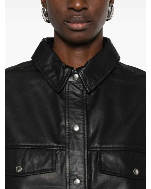 IRO Black Lamb Leather Long-Sleeve Shirt