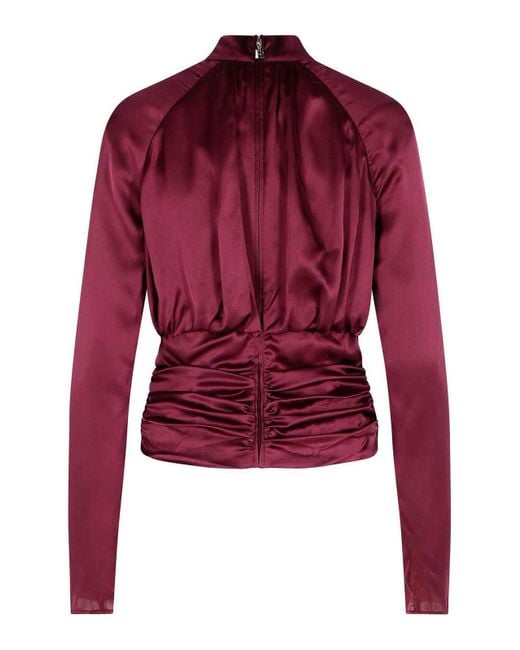 ROTATE BIRGER CHRISTENSEN Red Kala Burgundy Silk Blouse
