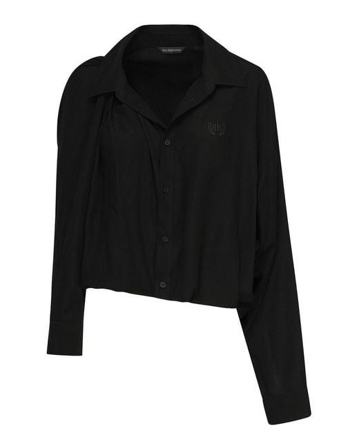 Balenciaga Black One-Shoulder Poplin Shirt