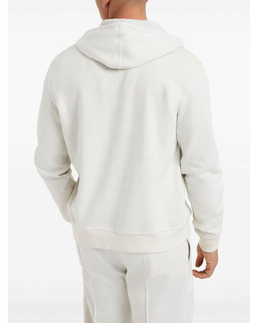 Brunello Cucinelli White Zip-Up Jersey Hoodie for men