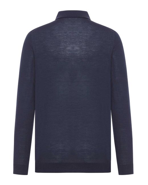 Kiton Blue Long-Sleeved Wool Polo Shirt for men