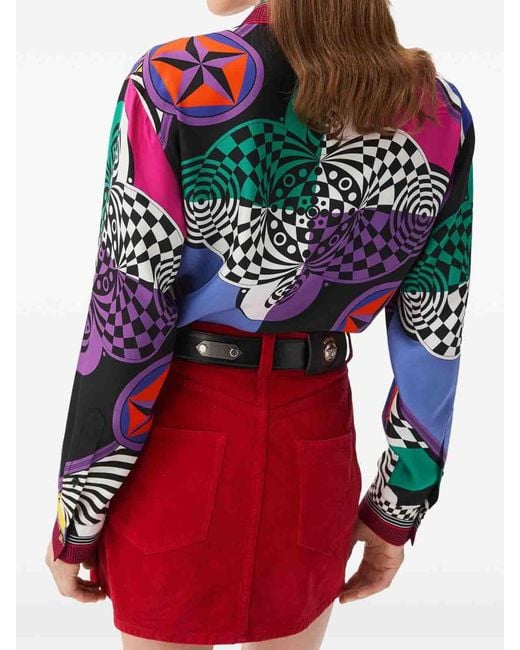 Versace Multicolor Geometric Print Silk Shirt