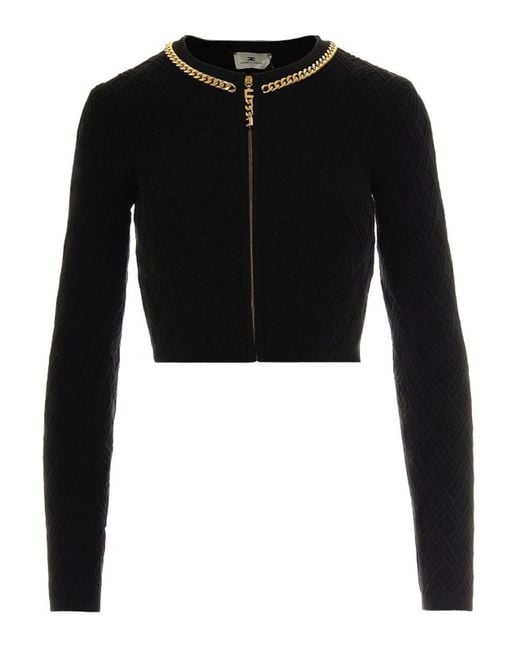 Elisabetta Franchi Black Tricot Cropped Cardigan