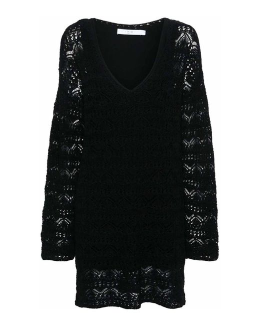 IRO Black Crochet Cotton Short Dress