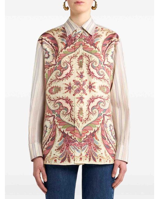 Etro Pink Striped Cotton Oversized Shirt With Print
