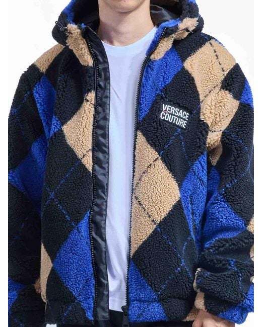 Versace Jeans Couture Blue Argyle Teddy Jacket for men