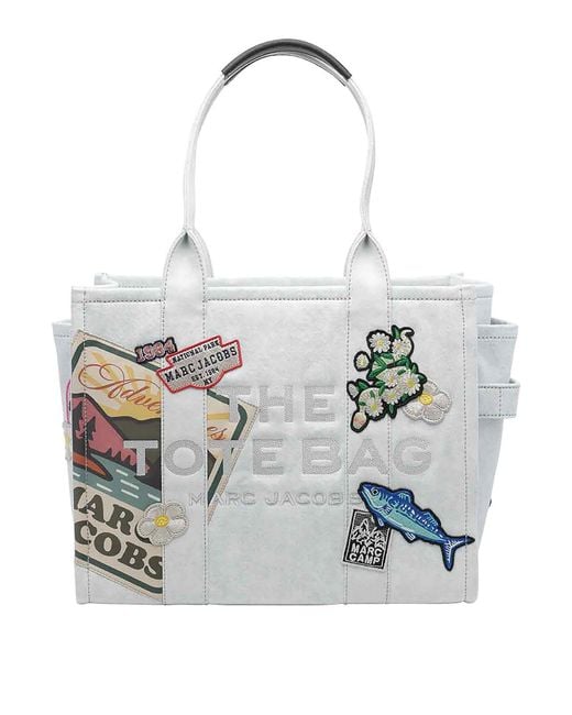 Marc Jacobs White The Camp Patchwork Denim Large Tote Bag