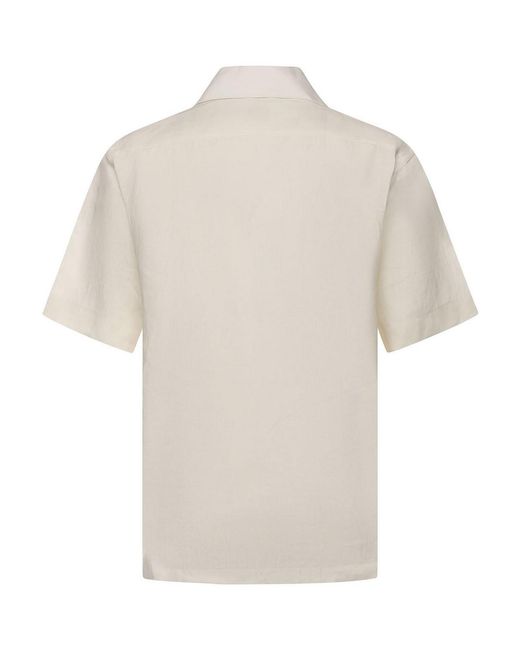 Eleventy White Linen Bowling Shirt for men