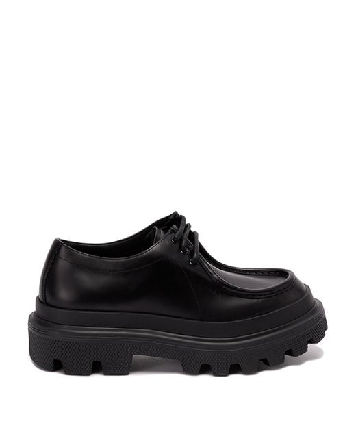 Dolce & Gabbana Black Brushed Leather `trek` Derby Shoes for men