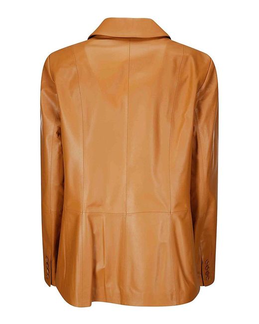 Desa Nineteenseventytwo Brown Leather Double-Breasted Blazer