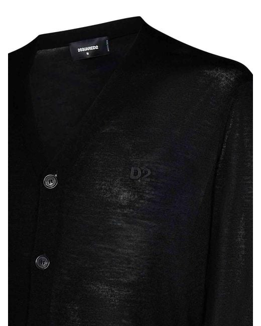 DSquared² Black Tricot Wool V-Neck Cardigan for men