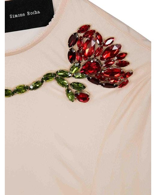 Simone Rocha Natural Sheer Fitted Ballet Mesh Top With Embroidered