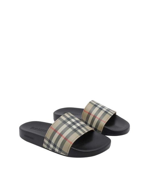 Burberry Gray Check Sliders