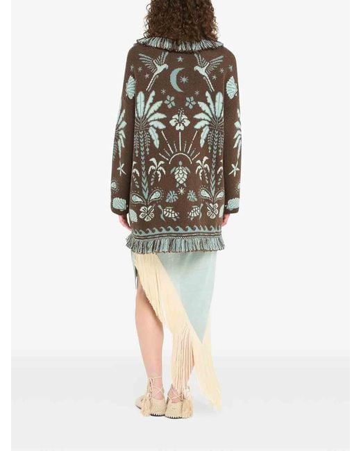 Alanui Gray Echoes Of The Island Wool And Cotton Cardigan