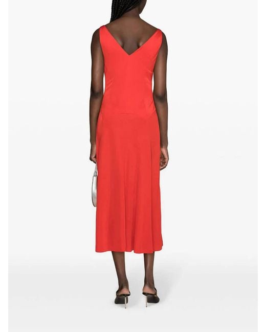 Lanvin Red Sleeveless A-Line Midi Dress