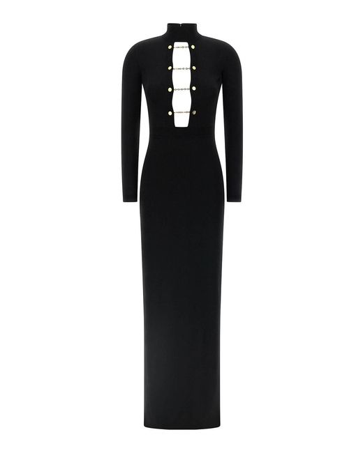 Elisabetta Franchi Black Jewel Cufflinks Knit Dress