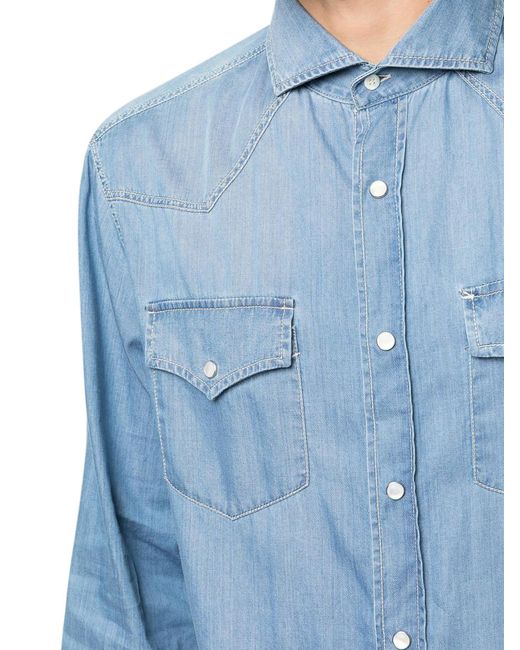 Brunello Cucinelli Blue Denim Shirt for men