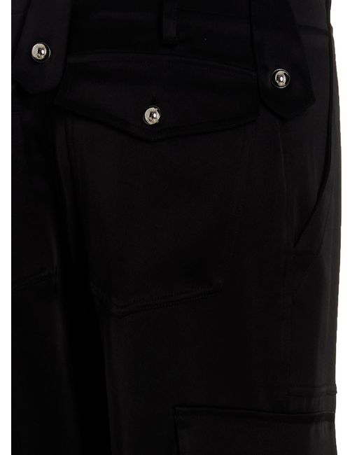 David Koma Black Satin Cargo Pants