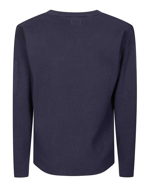 C P Company Blue Cotton Sea Island Crewneck Lens Sweater for men