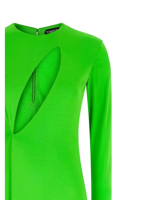 Tom Ford Green Long Sleeve Slash Front Evening Dress