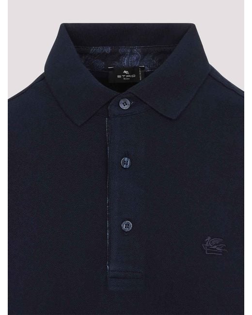 Etro Blue Roma Printed Detail Polo for men